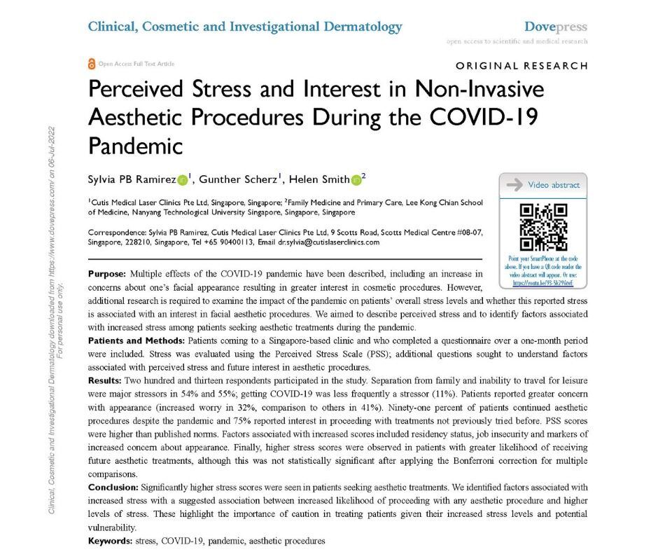 Dr Sylvia Published Study About Stress in Non-Invasive Aesthetic Procedures During the Pandemic in Esteemed Medical Journal